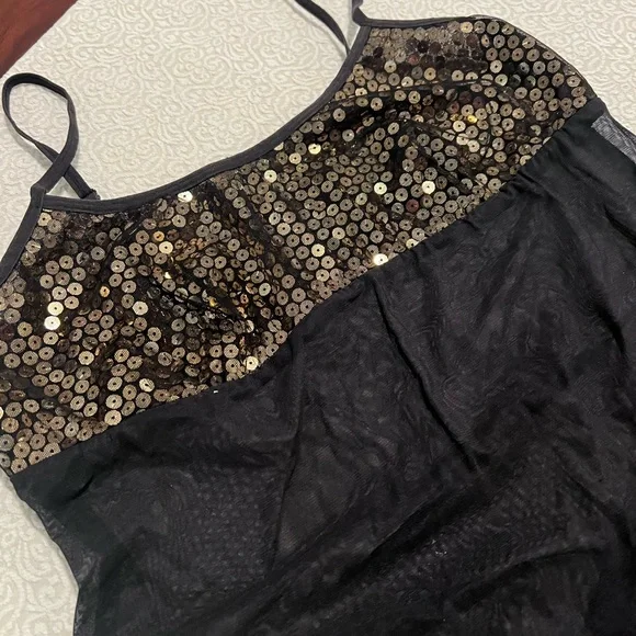 Victoria’s Secret Black Sheer Babydoll Nightgown with Gold Sequin Accent Y2K - Picture 7 of 11